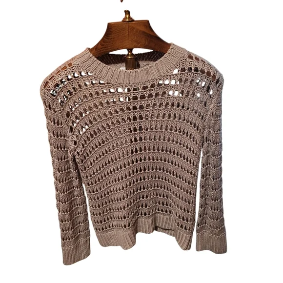 Sablyn Mariella Open Knit Cotton/Silk/Cashmere Blend Sweater Camel Sand Size XS - Picture 2 of 8